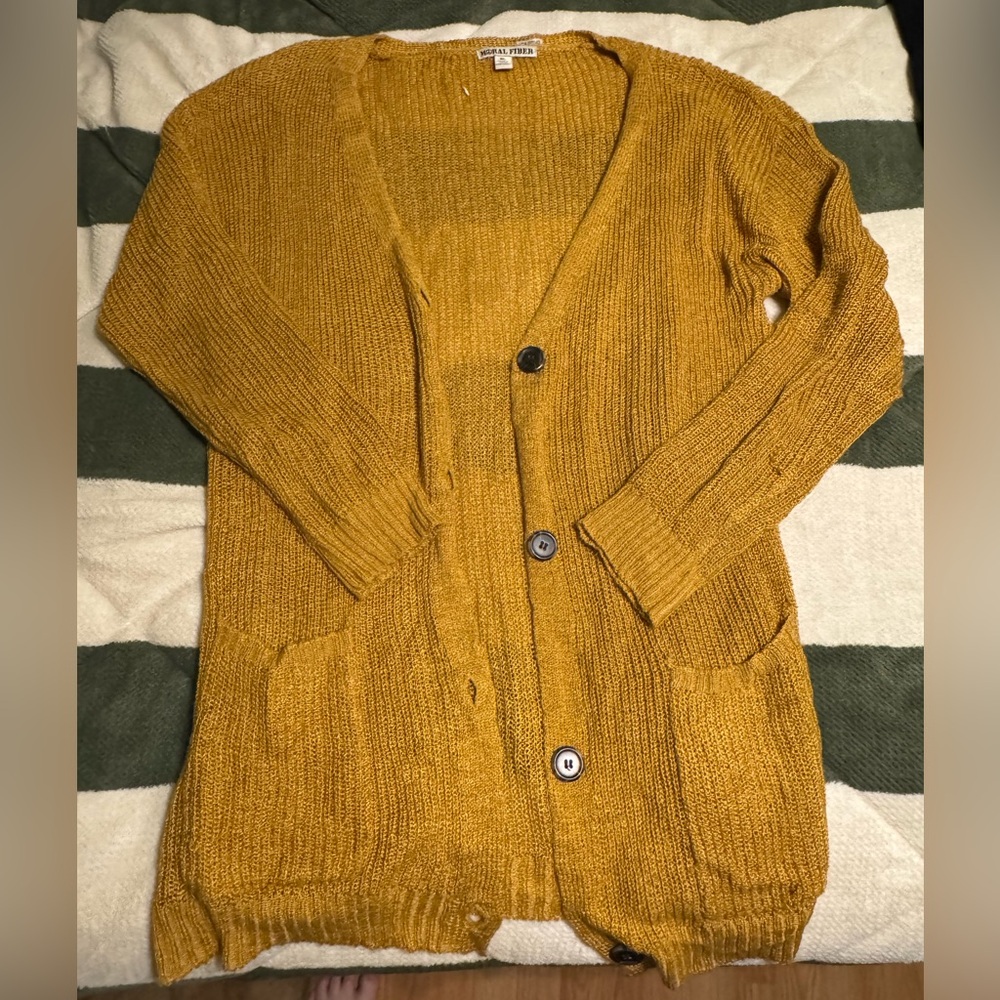 Moral Fiber Mustard Cardigan Sweater